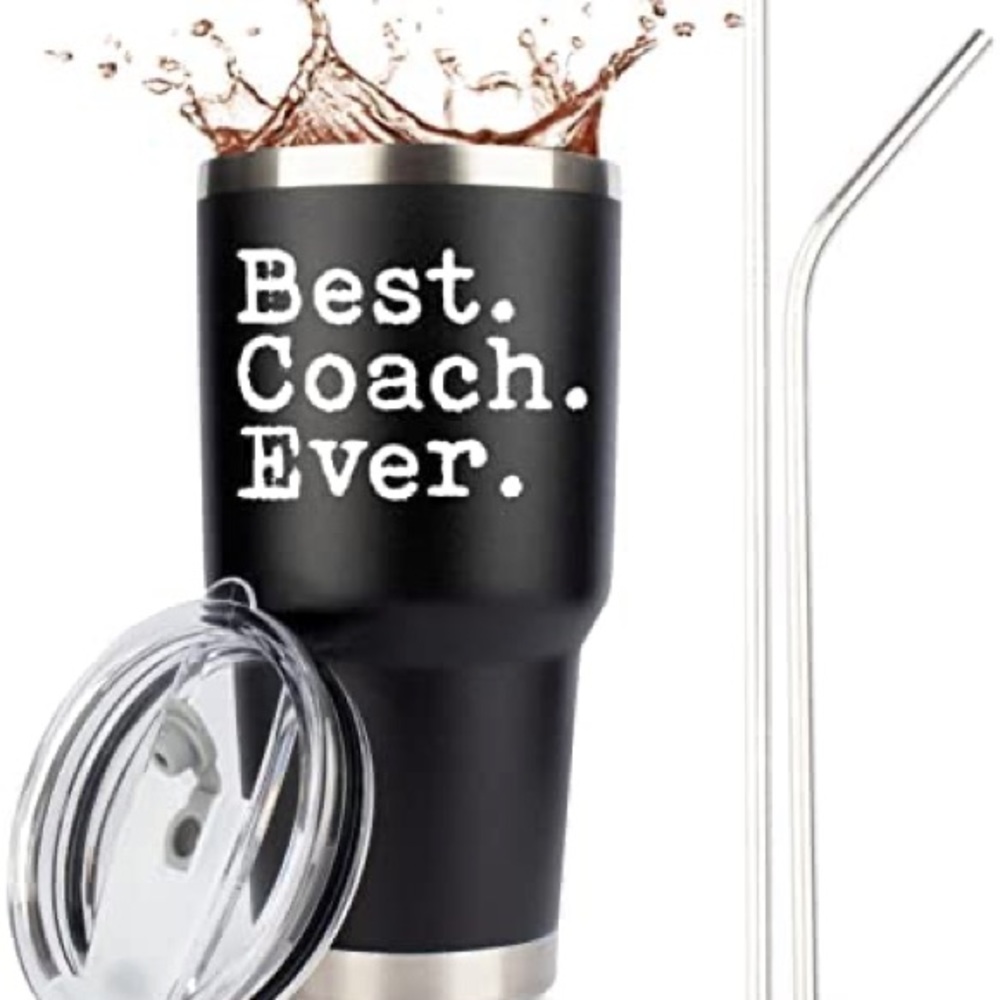 Coach Gifts Best Coach Ever- Stainless Steel Travel Tumbler with Lid & 2 Straws